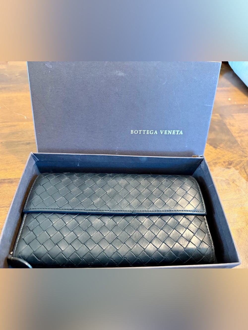 Bottega Veneta Black Intrecciato Leather long wallet